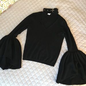 Leith Buckled Choker Bell Sleeve Sweater